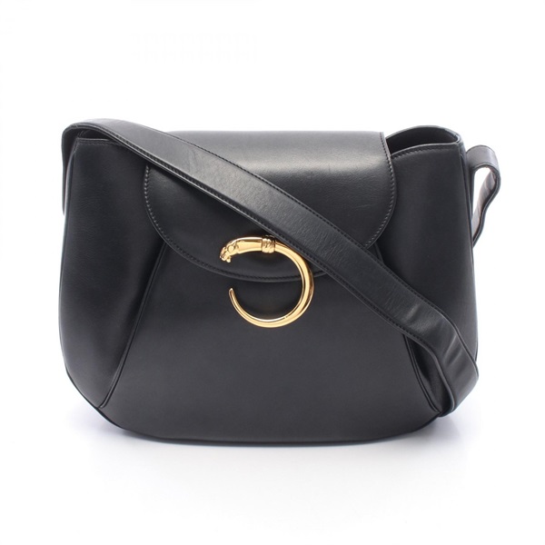 CARTIER PANTHERE Shoulder Bag crossbody leather Black Used Women GHW