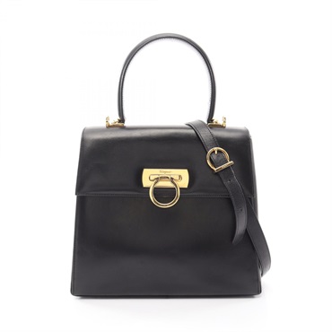 Salvatore Ferragamo Gancini Shoulder Handbag 21 0536 leather Black Used GHW