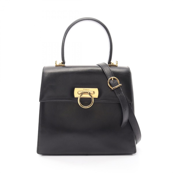 Salvatore Ferragamo Gancini Shoulder Handbag 21 0536 leather Black Used GHW