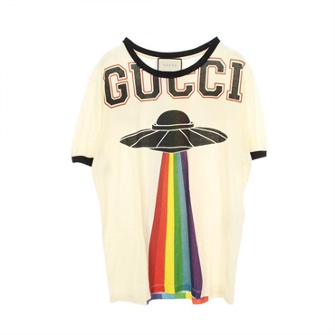 GUCCI Dragon Embroidery Vintage finish T-shirt cotton Beige Black Used size L
