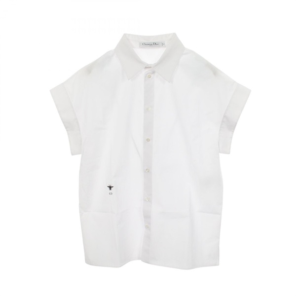 Christian Dior BEE embroidery Shirt Blouse #36 Short sleeves cotton White Used