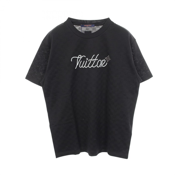 LOUIS VUITTON Logo Beads Short sleeve T-shirt cotton Black White mens size L