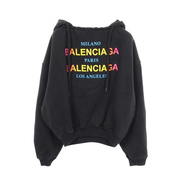 BALENCIAGA Rainbow logo Hoodie cotton Black #XS Used Women