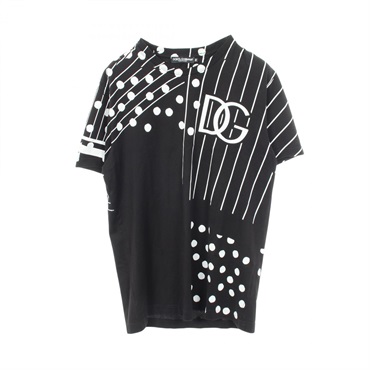 DOLCE & GABBANA Logo print Dots Stripes T-shirt #50 cotton Black White Used mens