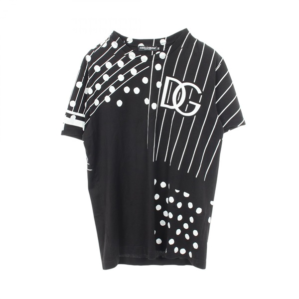 DOLCE & GABBANA Logo print Dots Stripes T-shirt #50 cotton Black White Used mens