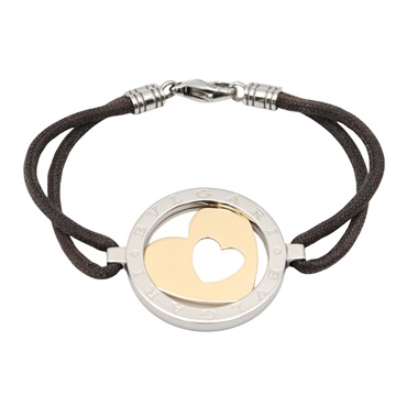 BVLGARI Tondo Heart Bracelet Bangle 18KYG Yellow Gold Stainless Steel Used Women