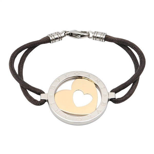 BVLGARI Tondo Heart Bracelet Bangle 18KYG Yellow Gold Stainless Steel Used Women