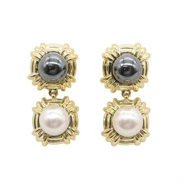 TIFFANY＆CO Pearl Hematite Pierced earrings 18KYG Yellow Gold Gray Used women