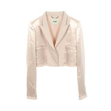 FENDI Cropped Tailored Jacket #40 Mixed Material wool Rayon Pink Used Women