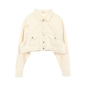 Miu Miu Distressed Cropped Denim Jacket GWB140 cotton Beige Used Women size 42