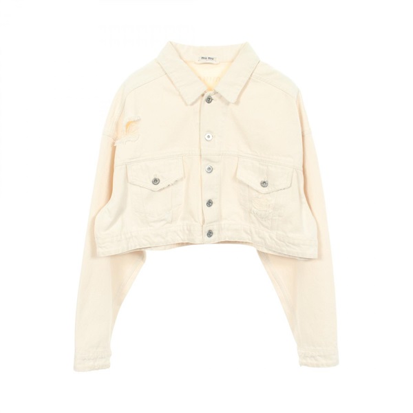 Miu Miu Distressed Cropped Denim Jacket GWB140 cotton Beige Used Women size 42