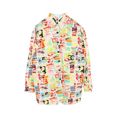 CHANEL COCO Mark Button All-over Print Shirt #40 PO8639V05313 cotton White Used