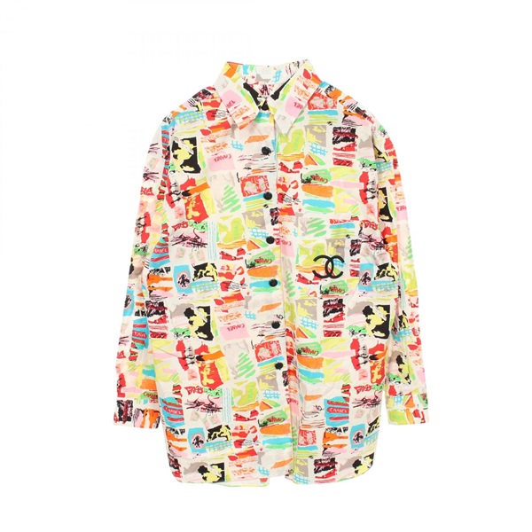 CHANEL COCO Mark Button All-over Print Shirt #40 PO8639V05313 cotton White Used