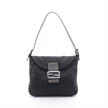 FENDI Mamma Bucket Zucchino Shoulder Handbag 8BR004 canvas leather Black Used