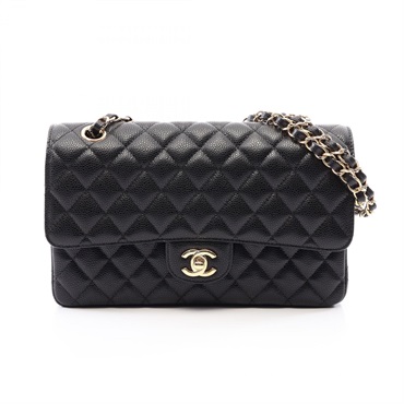 CHANEL Matelasse Double Flap Chain Shoulder Bag A01112 Calfskin Black GHW Used