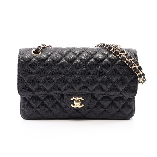 CHANEL Matelasse Double Flap Chain Shoulder Bag A01112 Calfskin Black GHW Used