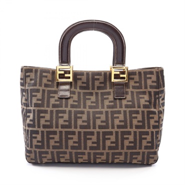 FENDI Zucca Tote Handbag canvas leather Brown GHW Used Women FF