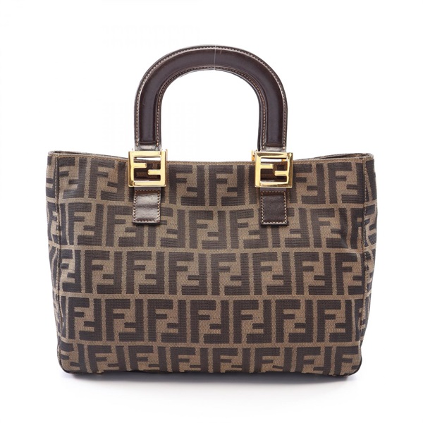 FENDI Zucca Tote Handbag canvas leather Brown GHW Used Women FF