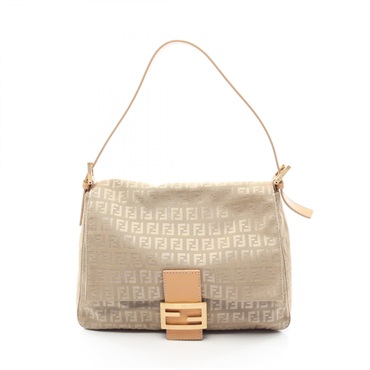 FENDI Zucchino Shoulder Handbag canvas leather Beige GHW Used Women FF