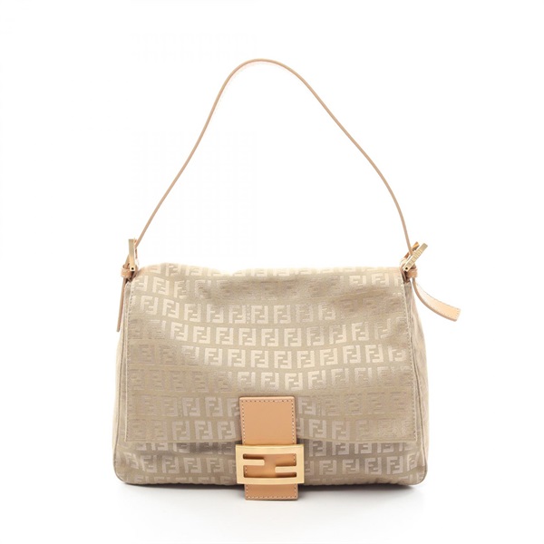 FENDI Zucchino Shoulder Handbag canvas leather Beige GHW Used Women FF