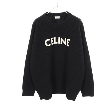 CELINE Logo Oversized Ribbed knit 2A19R423P wool Black #M Used mens
