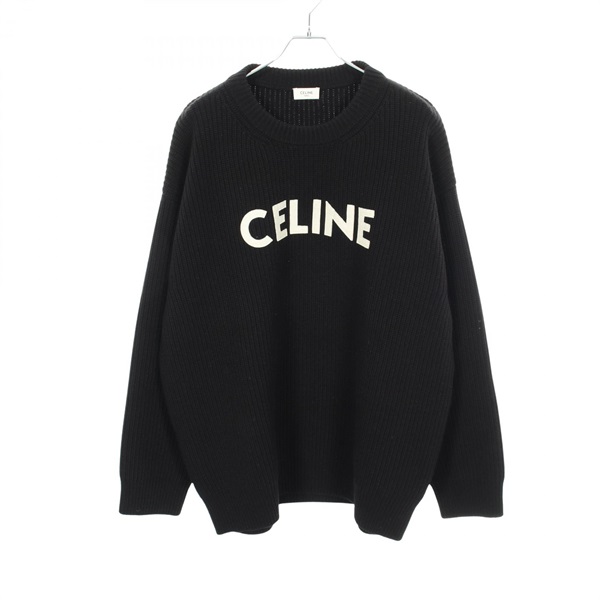 CELINE Logo Oversized Ribbed knit 2A19R423P wool Black #M Used mens