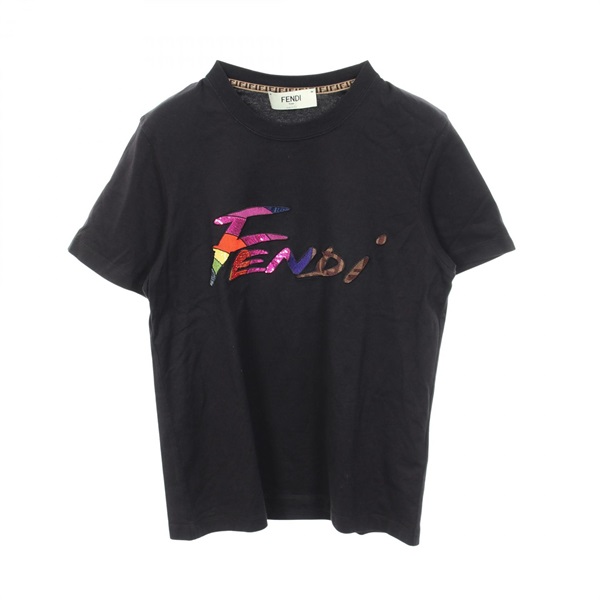 FENDI Logo Sequins T-shirt FS7254 AJXG cotton Black Multicolor Used Women size M