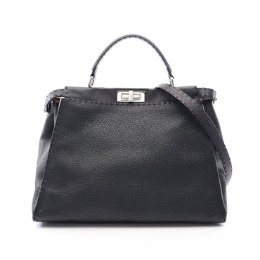 FENDI Selleria Peekaboo Large Shoulder Handbag 8BN210 leather Black Used Women