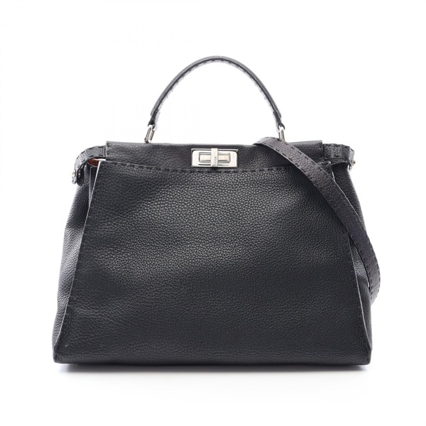 FENDI Selleria Peekaboo Large Shoulder Handbag 8BN210 leather Black Used Women