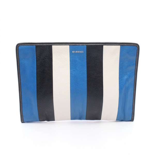 BALENCIAGA BAZAR Business Clutch Bag Pouch 443658 leather Blue White Black Used