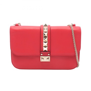 Valentino Garavani Rock studs Chain Shoulder Bag leather Red Used Women