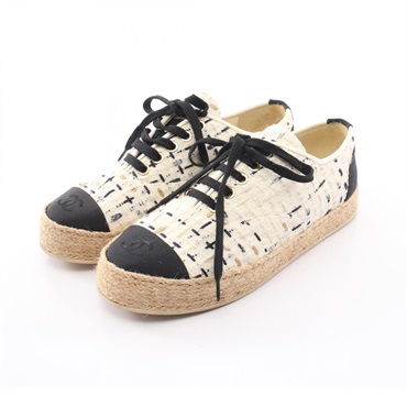 CHANEL COCO Mark Espadrilles Sneakers Shoes #36 G34424 Fabric White Black Used