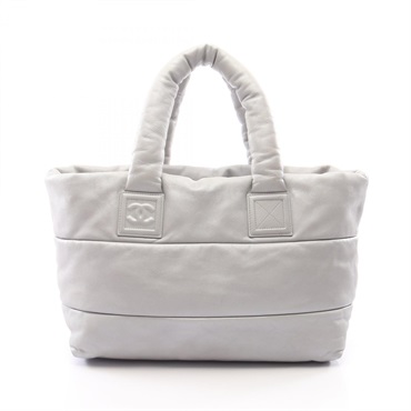 CHANEL Coco Cocoon GM Reversible Tote Handbag leather Silver Navy SHW Used Women