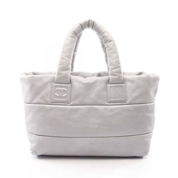 CHANEL Coco Cocoon GM Reversible Tote Handbag leather Silver Navy SHW Used Women