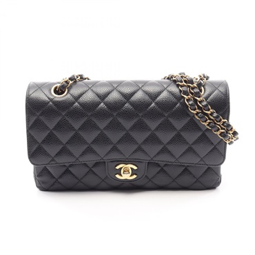 CHANEL Matelasse Double Flap Chain Shoulder Bag A01112 Calfskin Black GHW Used