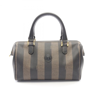 FENDI Pequin Handbag 259022 PVC coated canvas leather Brown Black Used Women