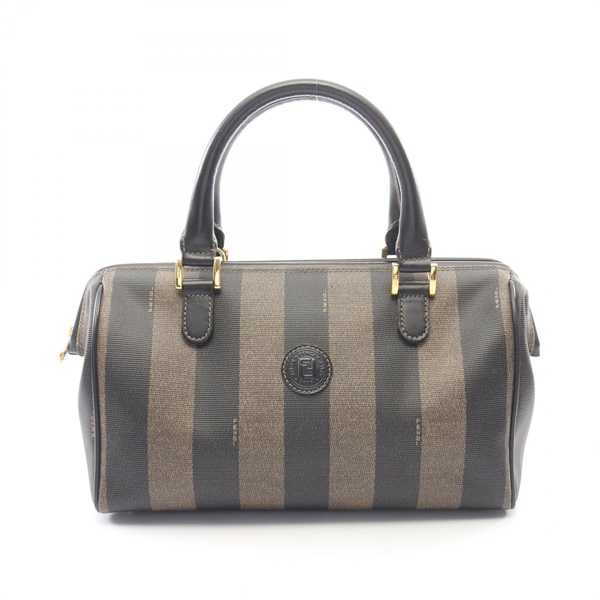 FENDI Pequin Handbag 259022 PVC coated canvas leather Brown Black Used Women