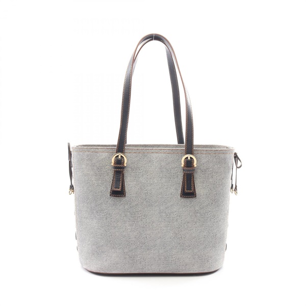 Salvatore Ferragamo Side Ribbon Tote Shoulder Bag denim leather Gray Navy Used