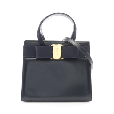 Salvatore Ferragamo Vara Ribbon Shoulder Crossbody Handbag leather Navy Used