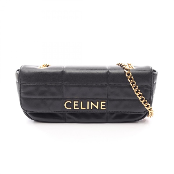 CELINE Matelasse Monochrome Chain Shoulder Bag 111843EPZ leather Black Used