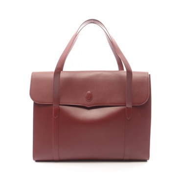 CARTIER Must Line Tote Shoulder Handbag leather Bordeaux Used Women