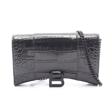 BALENCIAGA Hour glass embossing Chain Shoulder Bag 656050 leather Black Used