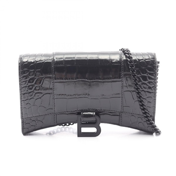 BALENCIAGA Hour glass embossing Chain Shoulder Bag 656050 leather Black Used