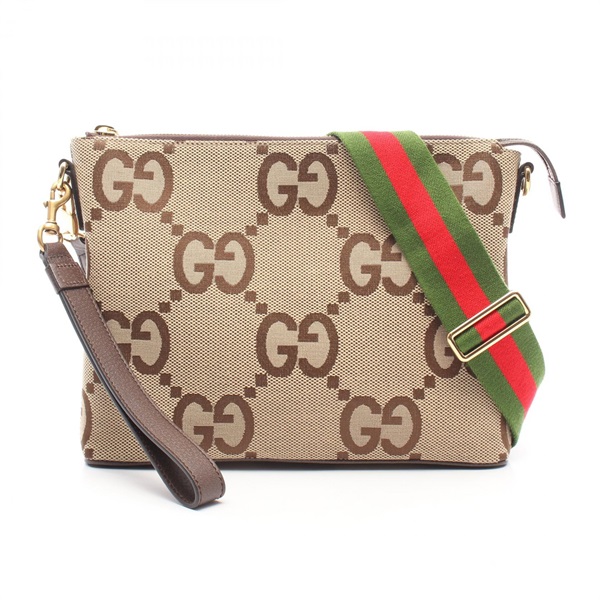 GUCCI jumbo GG messenger Shoulder Bag 699130 canvas leather Beige Brown Used
