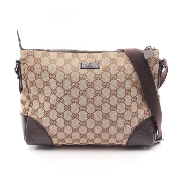 GUCCI GG canvas Shoulder crossbody Bag 114273 leather Beige Brown Used Women