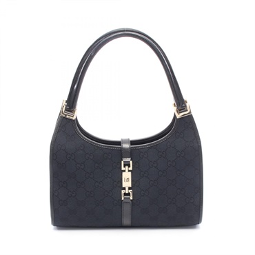 GUCCI Jackie GG canvas Handbag canvas leather Black Used Women