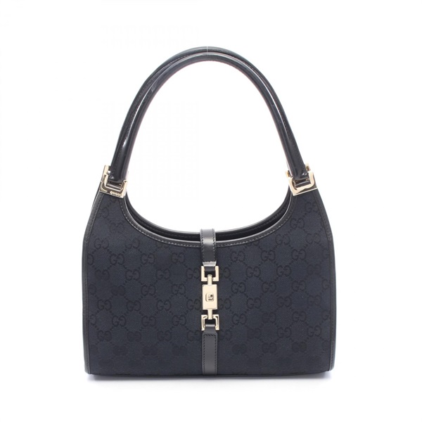 GUCCI Jackie GG canvas Handbag canvas leather Black Used Women