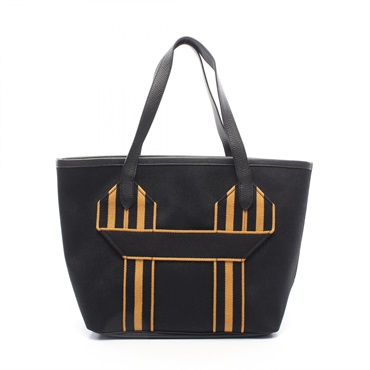 HERMES Pur Sangle MM Tote shoulder Bag B Toile Military Taurillon Clemence BK