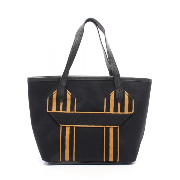 HERMES Pur Sangle MM Tote shoulder Bag B Toile Military Taurillon Clemence BK