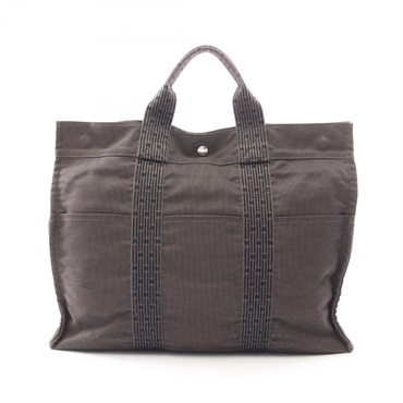 HERMES Herline MM Tote hand Bag canvas Nylon Gray Used unisex SHW